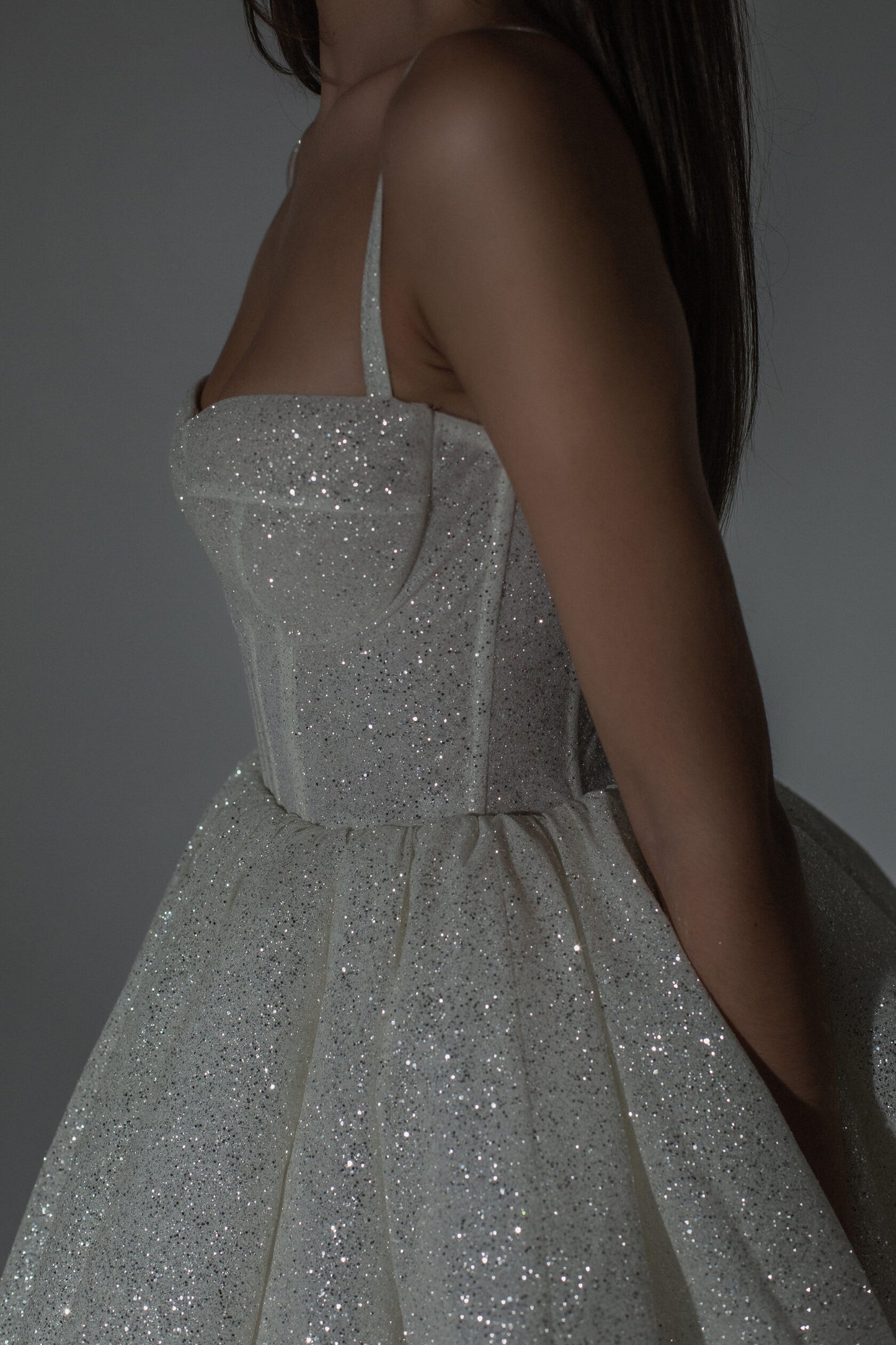 White Silver Glitter Mini Skirt Dress