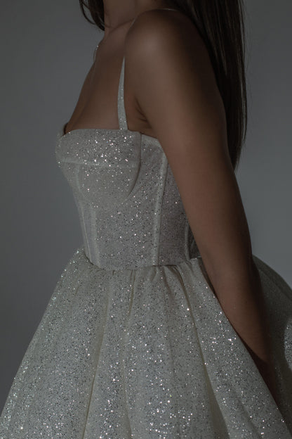 White Silver Glitter Mini Skirt Dress