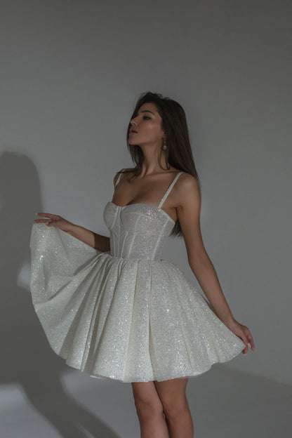 White Silver Glitter Mini Skirt Dress